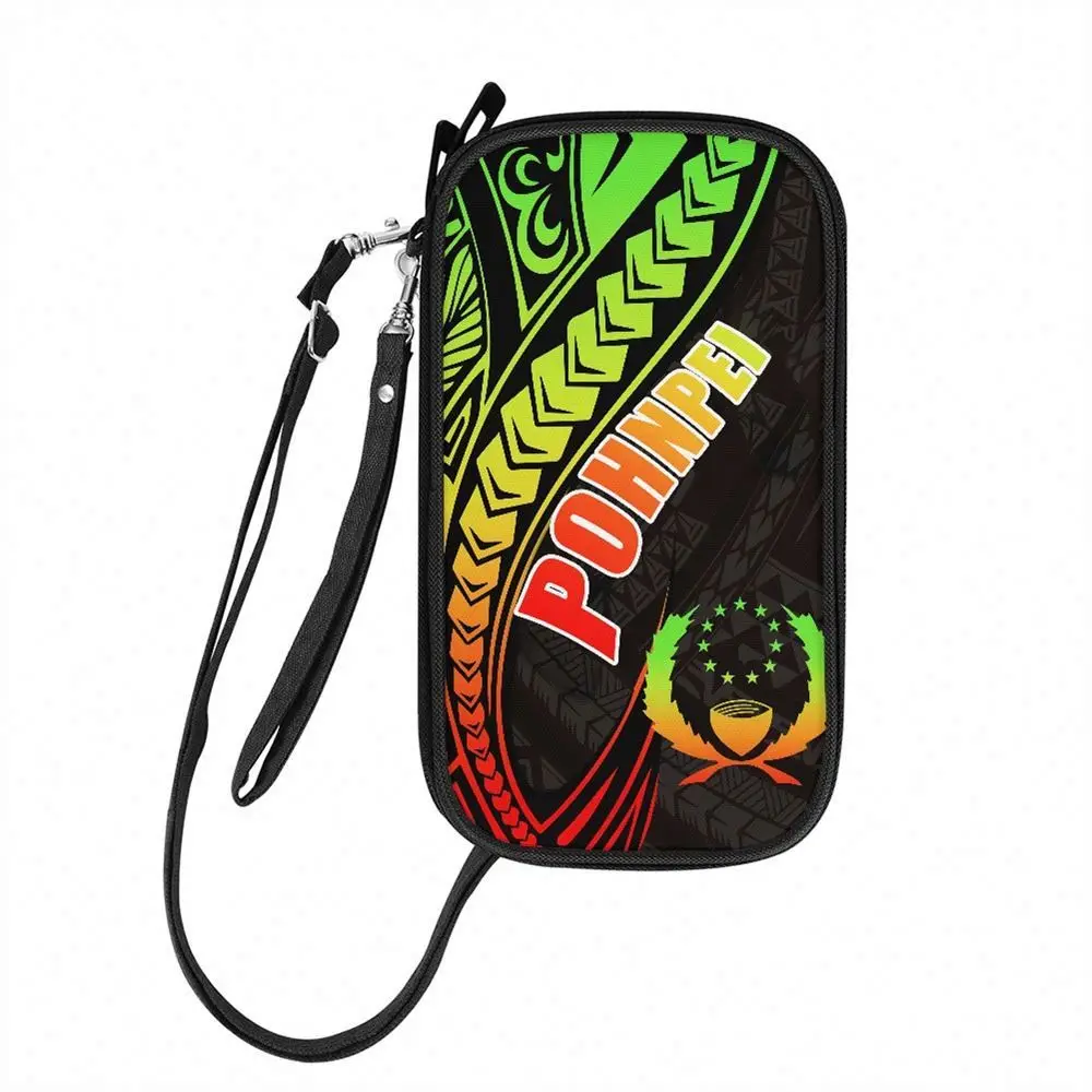 Polynesian Tribal Samoa Custom Print Logo Personalized Polyester Texture Travel Wallet Passport Holder Adjustable Drawstring
