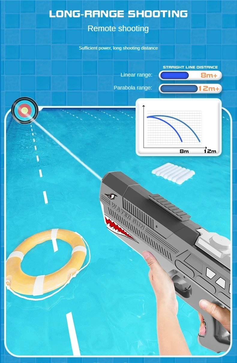 New design Electric Shark Summer Outdoor Waterproof Beach Playing Battle Large Capacity Water Gun To
