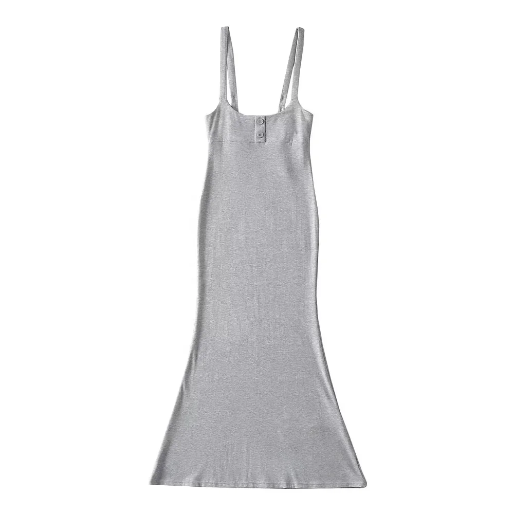 High Stretch Flared Midi Mermaid Flared Bottom Tank Casual Women Dress Button Front