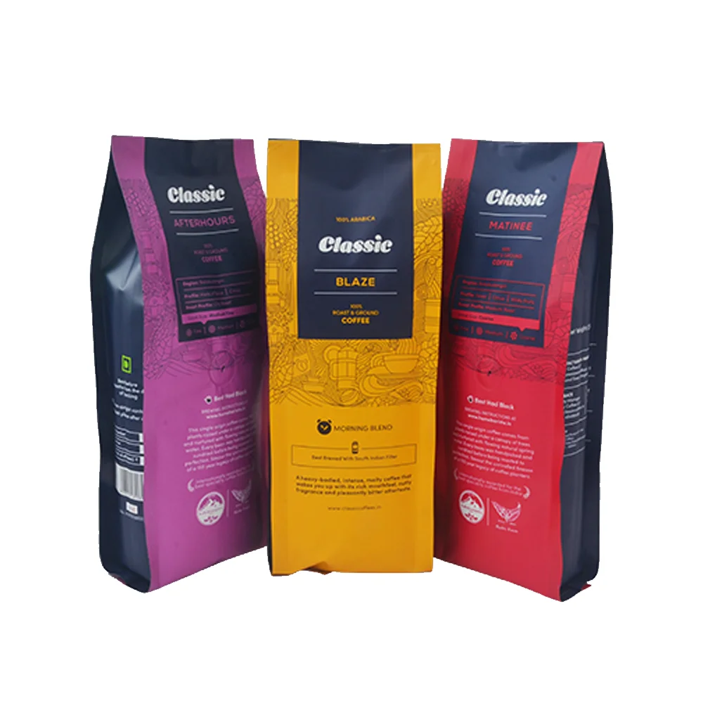 Biodegradable Resealable Stand Up Zipper Flat Bottom Zipper Bags For Coffee Bean Food Snack Packaging