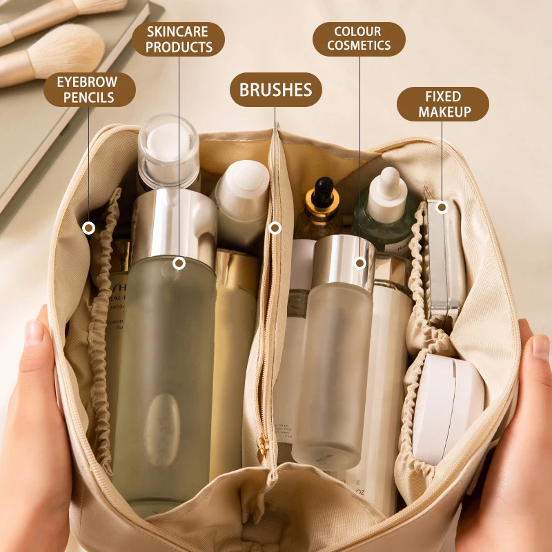 Custom PU Leather Cosmetic Bag Spacious Makeup Organizer Square Pillow Cosmetic Bag Travel Storage Toilet Wash Bag With Zipper