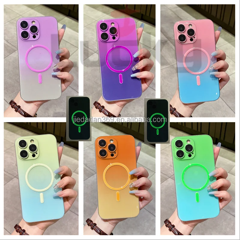 Summer Colors Luminous Magnetic Mobile Phone Case for iphone 14 13 12 Pro Max Glow in The Dark Back Cover