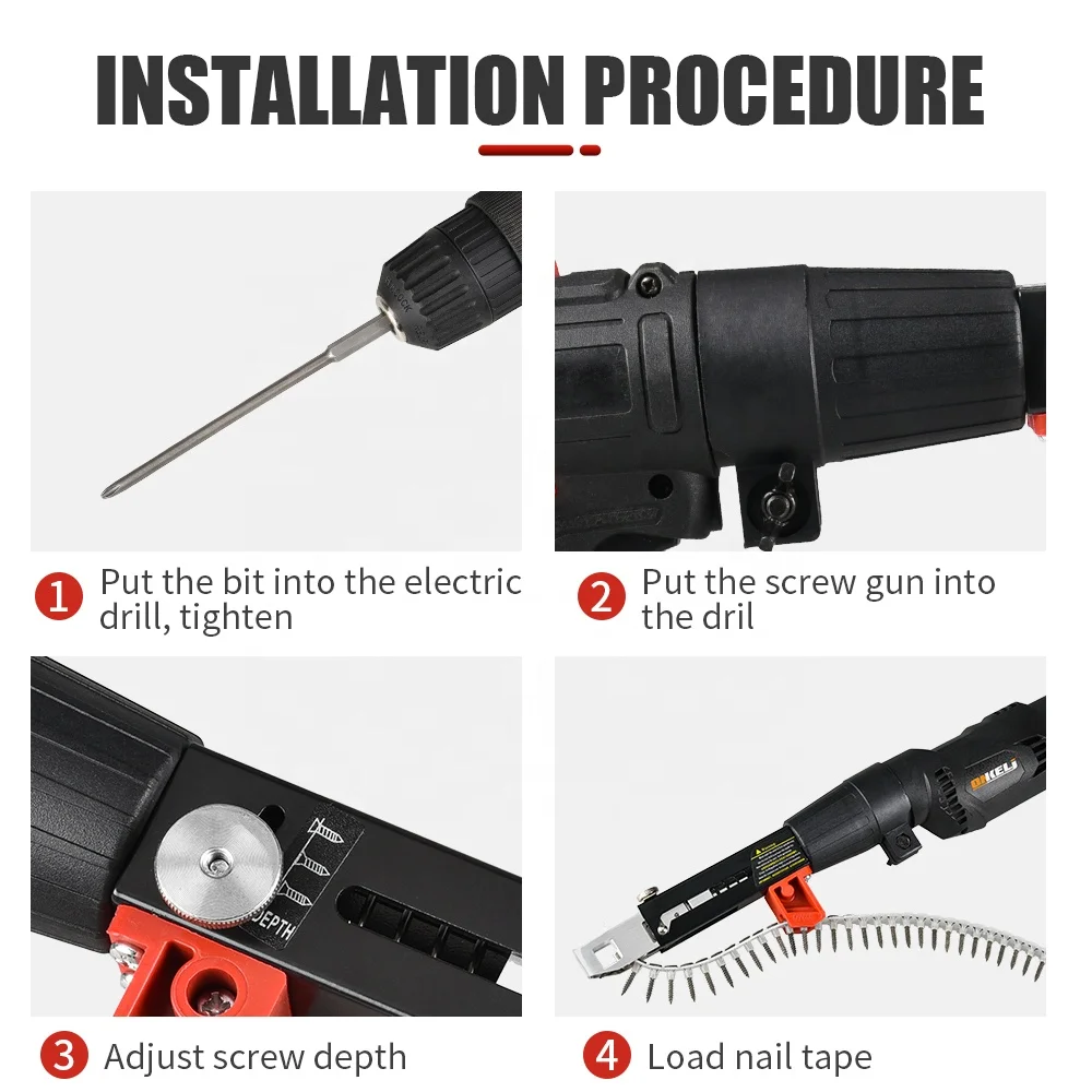 Automatic Electric Chain Belt Screw Gun with Chain Belt and 50pcs nails