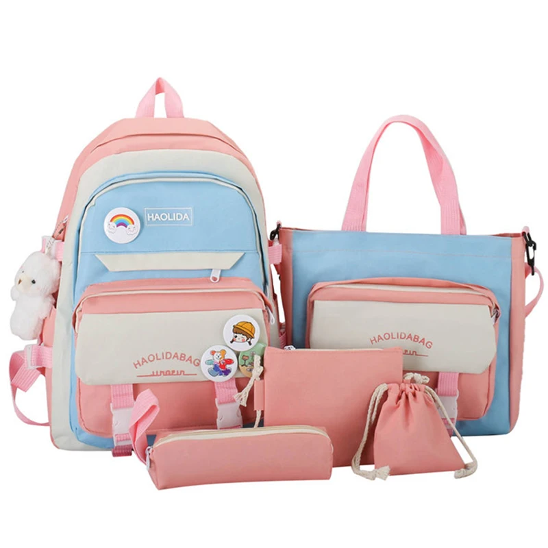 2023 Cute Fashion Shoulder Casual Versatile Large Capacity Multifunctional Five Piece Durable Student Backpack Schoolbag