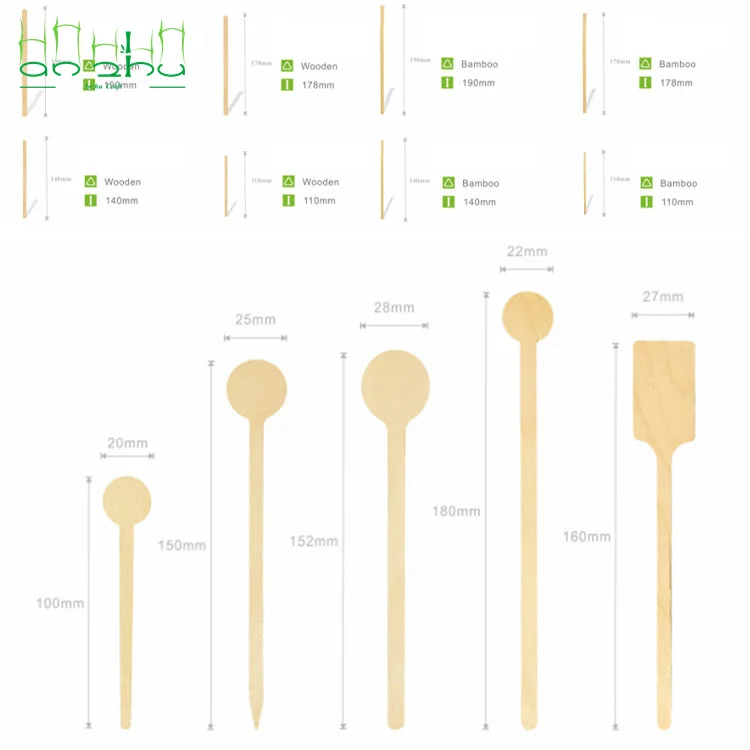 Eco friendly food grade disposable bamboo wooden tea coffee stirrer sticks