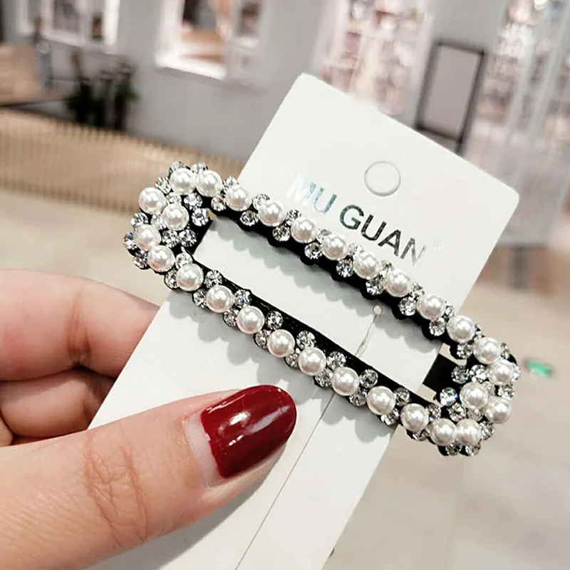 Fashion pearl rhinestone bling bling hair pins women square triangle women luxury hair clips