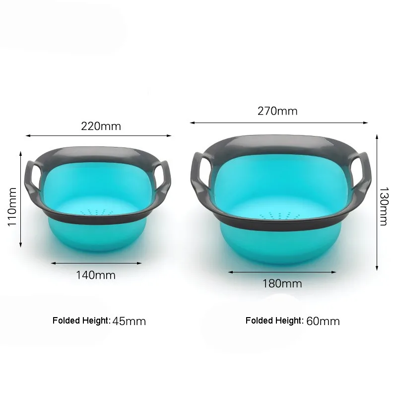 Amazon Wholesale 2pcs Collapsible Colander Kitchen Vegetable Fruit Foldable Large Plastic Colander 50cm