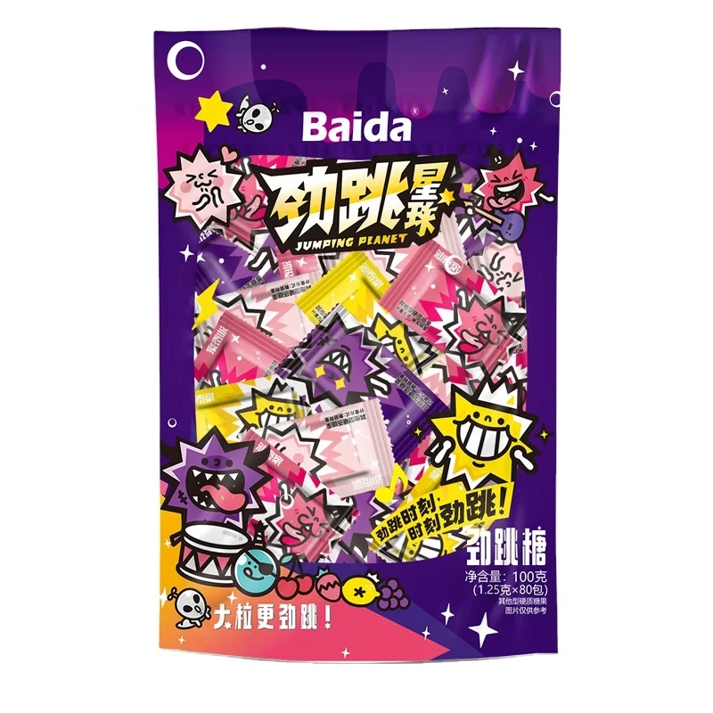 2023  Wholesale  Baida 100g Popping candy Stander bag package 4 fruity flavor mix