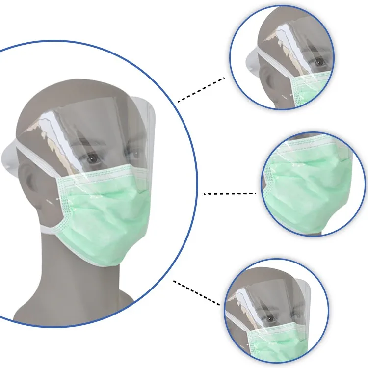 Disposable 3-Ply Anti-fog Face Mask Mouth Cover Ear-loop With Eye Shield Face Mask