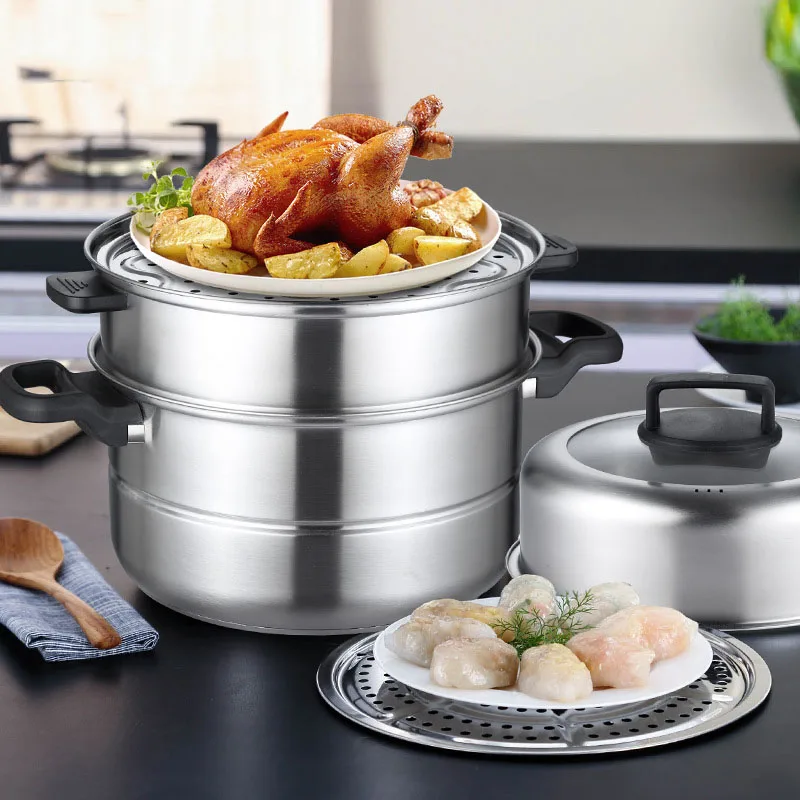 3 слоя из нержавеющей стали пароварка и посуда Кастрюля со стеклянной