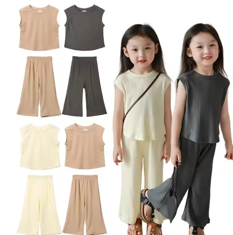2024 New Summer Girls Clothing Sets Sleeveless Vest Tops Trousers Children Casual Loungewear Outfit Girls 2 Piece Summer Set