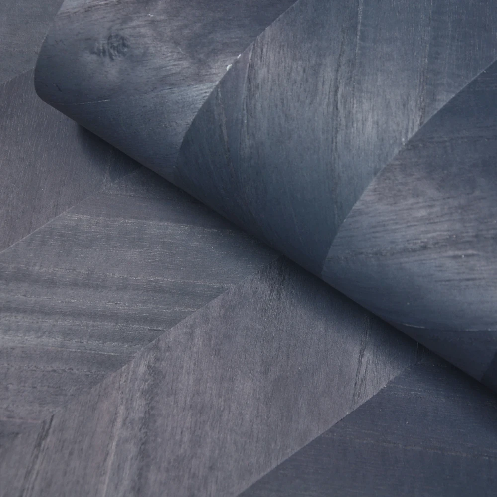 Navy Blue Color Wood Veneer Wallpaper Natural Veneer Wallcovering