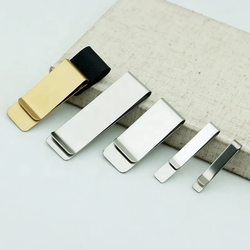 Custom Engraved Logo Gold Silver Stainless Steel Metal Wallet Silm Blank Money Clip with Leather