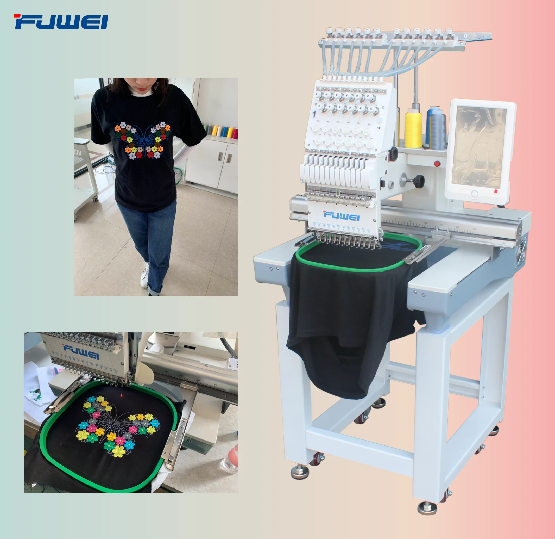 fuwei house hold one head automatic 12/15 needles knitted sock embroidery machine