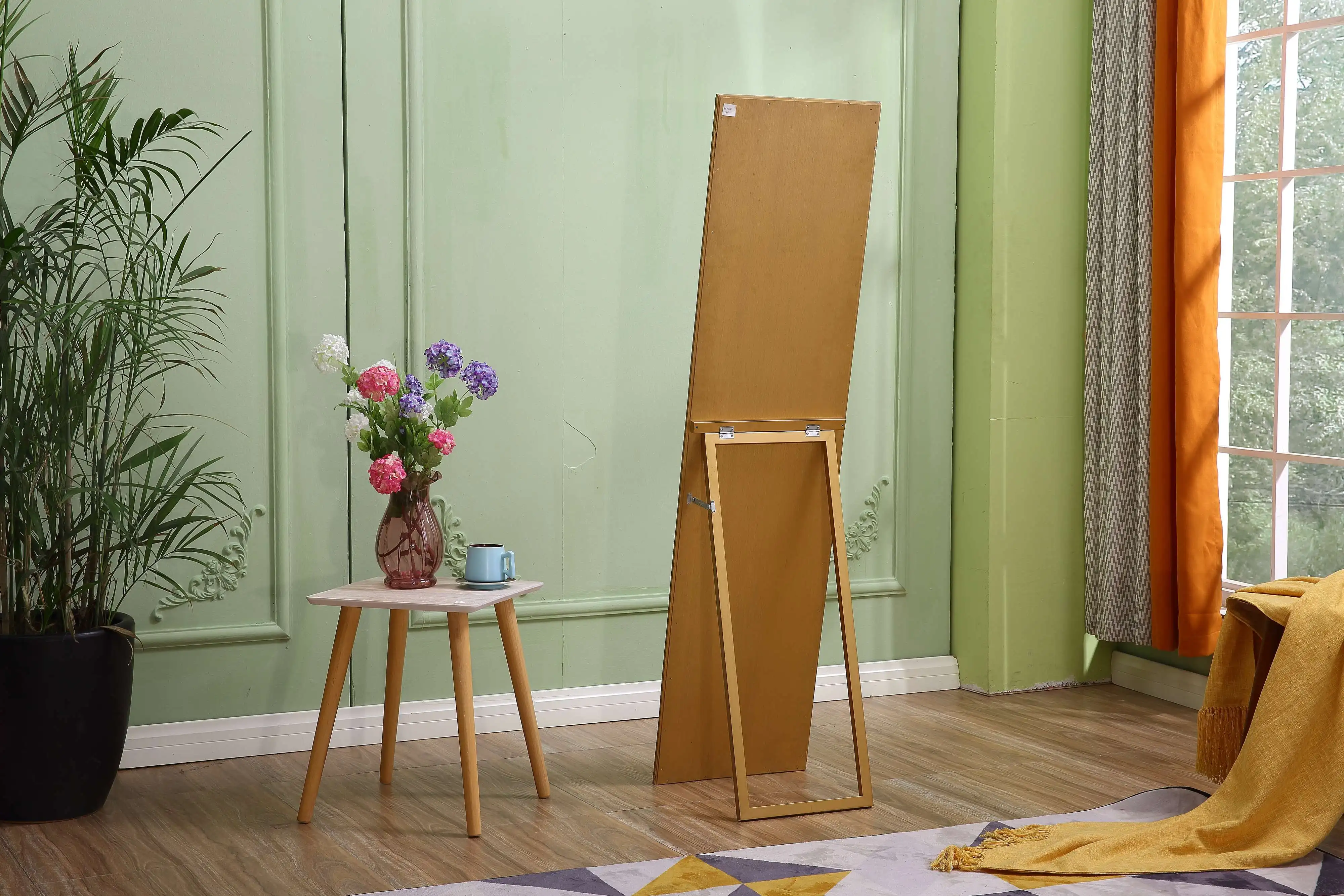 Floral gilding gypsum frame floor mirror for home or barber decoration