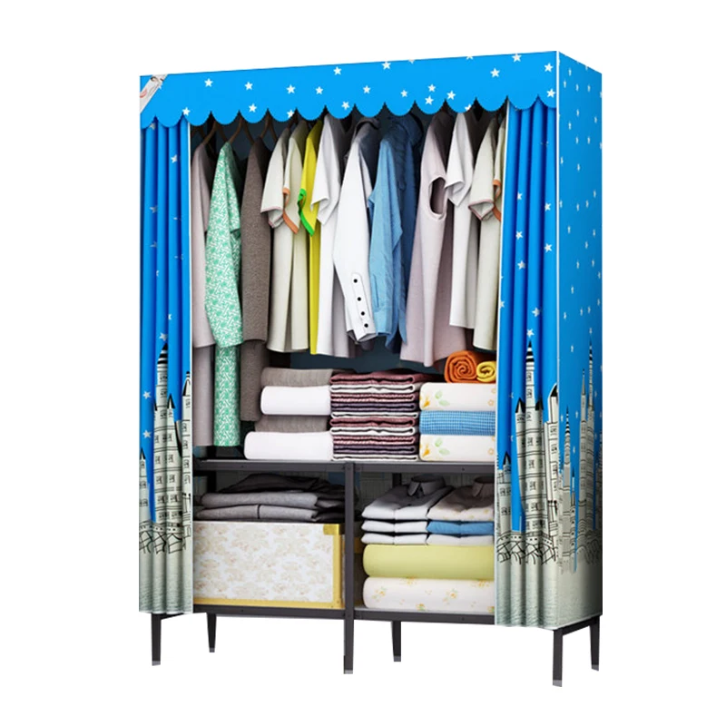 
Chinese dust proof cloth closet detachable modular wardrobe folding portable fabric wardrobe furniture with metal jacket 