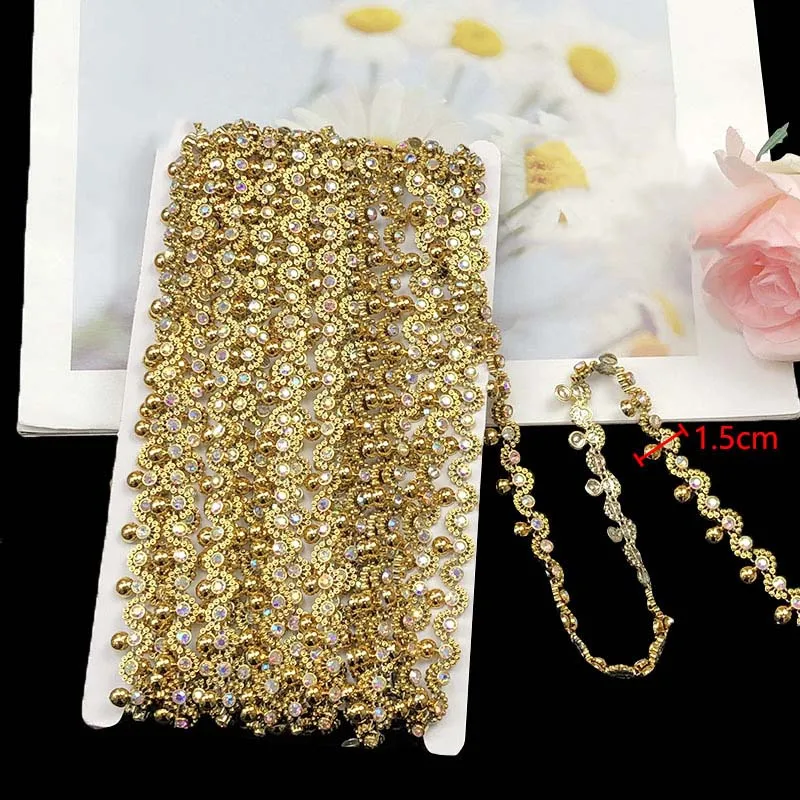 gold silver acrylic rhinestone plastic trims diy ethnic garment costume decorative crystal stone chain wedding dress lace fabric