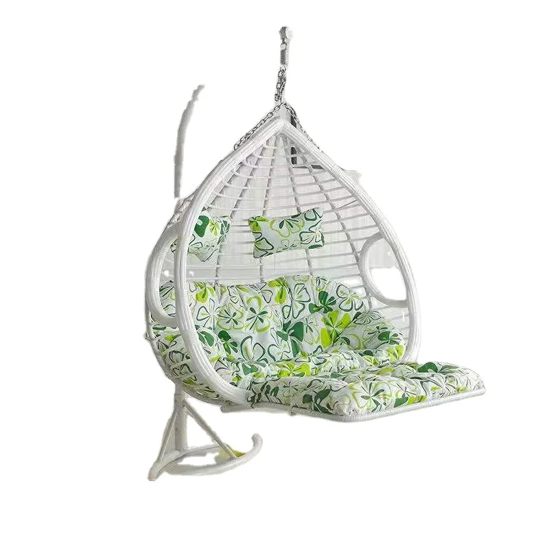 Outdoor Rattan Wicker Double Seat Hanging Egg Swing Chair with Metal Stand Furniture Color Material Origin General Place Model