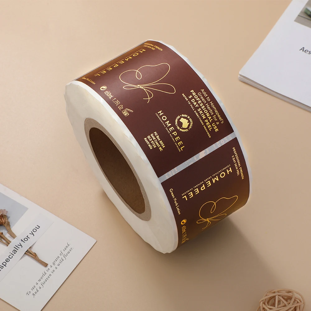 custom logo printing gold foil stickers waterproof adhesive roll label stickers for cosmetic