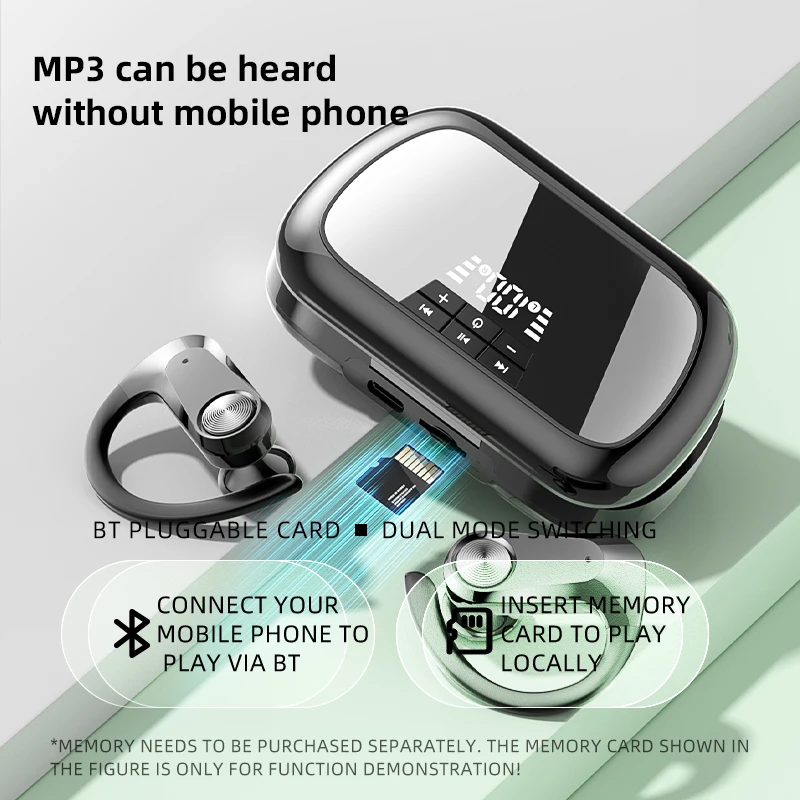 Personal model Q2S In-ear bt headset with TF Memory card digital display wireless Headphone Earphones Earbuds For cellphone