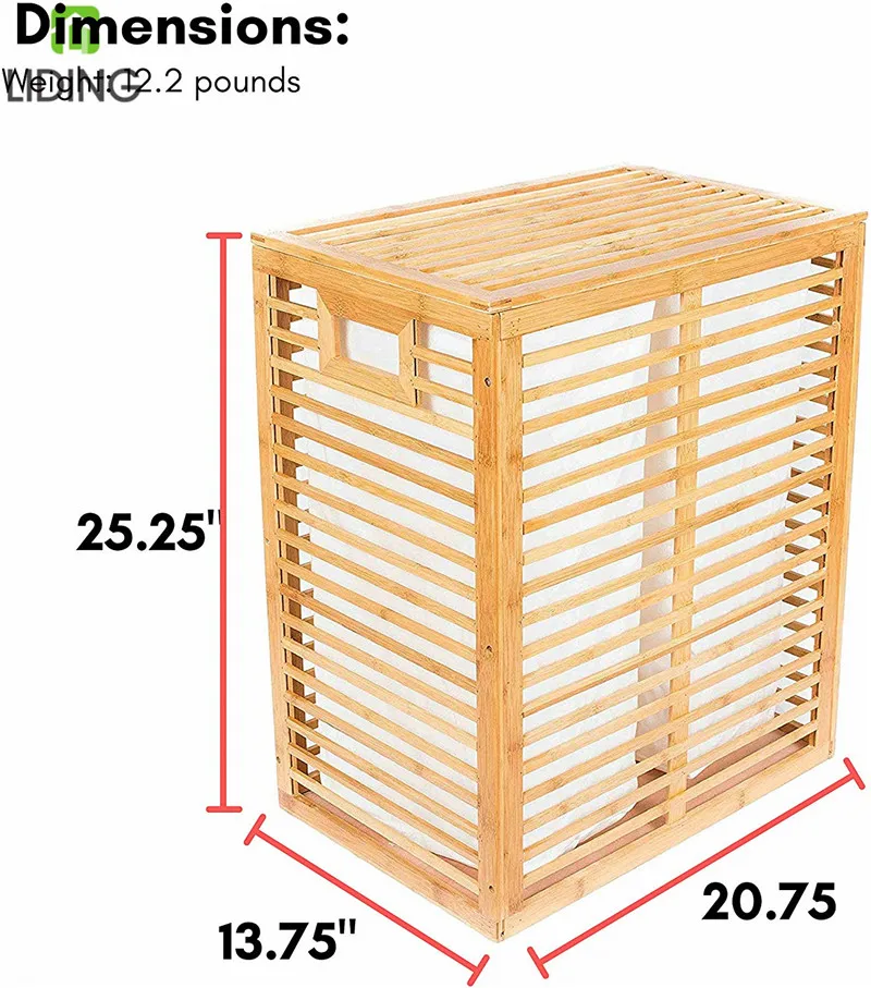 Bamboo Laundry Hamper with Lid and Removable Liners Wooden Foldable Hamper Baby Dirty Clothes Bin Sorter Basket