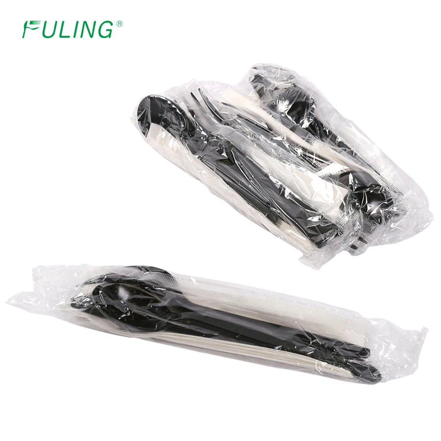 FULING Disposable Cutlery Forks Spoons Knives Plastic Tableware Set Restaurant Takeout Plastic Utensils