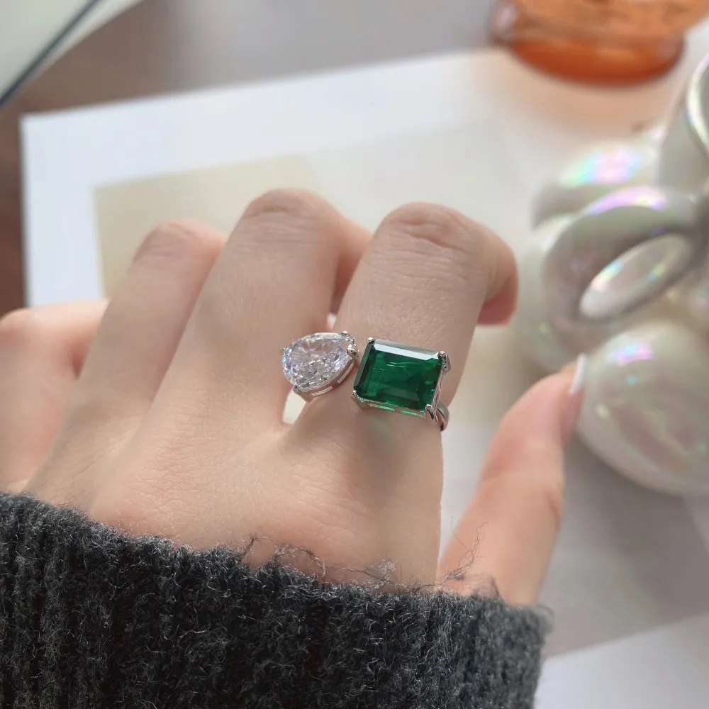 Factory Jewelry Retro Emerald Square Full Diamond Zircon Ring Sterling Silver 925 Jewellery For Valentine Day