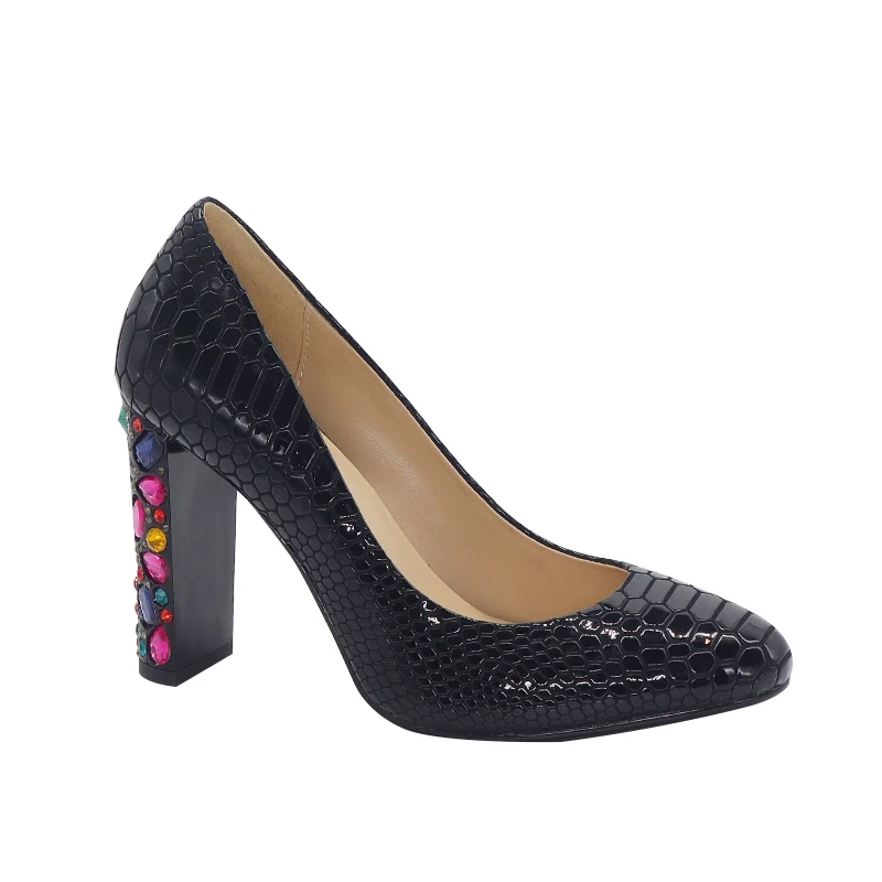 Thick Heel With Crystal Work Shoe Womens Snake Skin Shoes