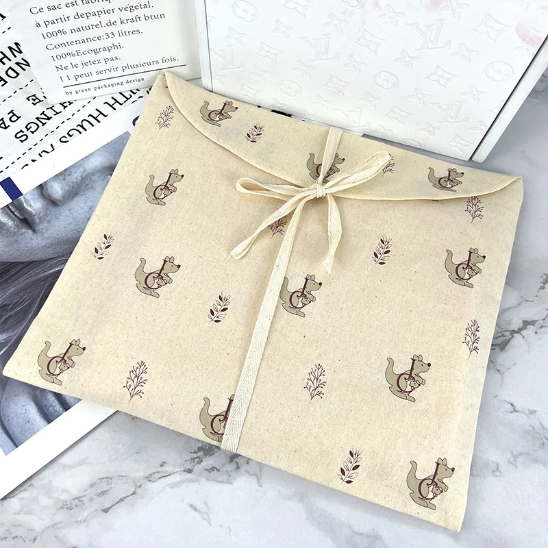 Wholesale eco friendly cotton envelope drawstring gift packaging bag pouch with bow