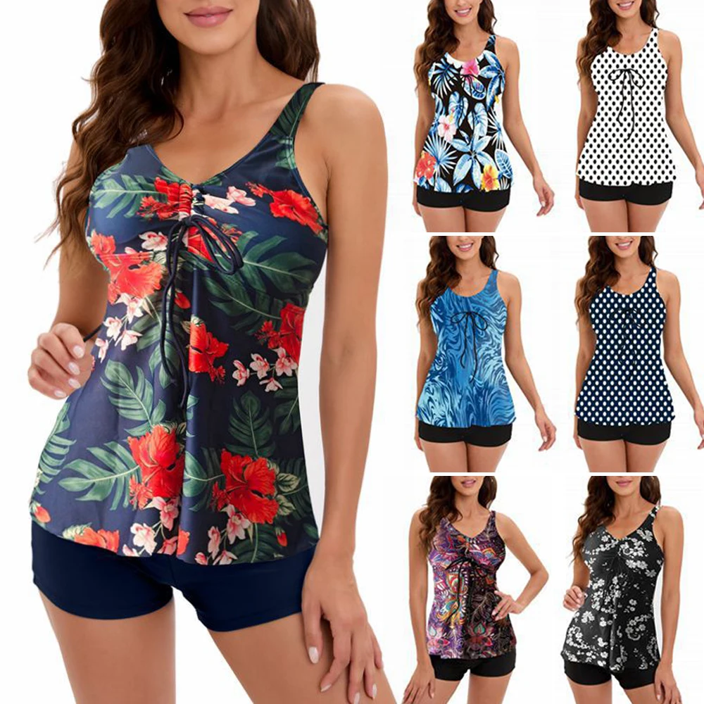 Wholesale Custom 2 Piece Swimsuit Printed Cover Belly Conservative Swimwear