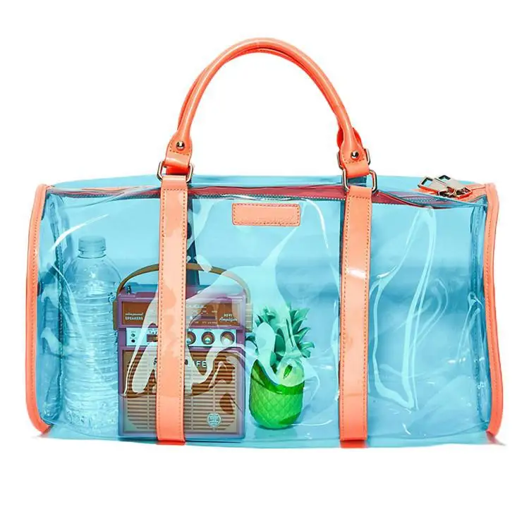 Customized Logo Overnight Gym Bag Waterproof Laser Pvc Transparent Spend The Night Minimalist Travel Duffle Bag