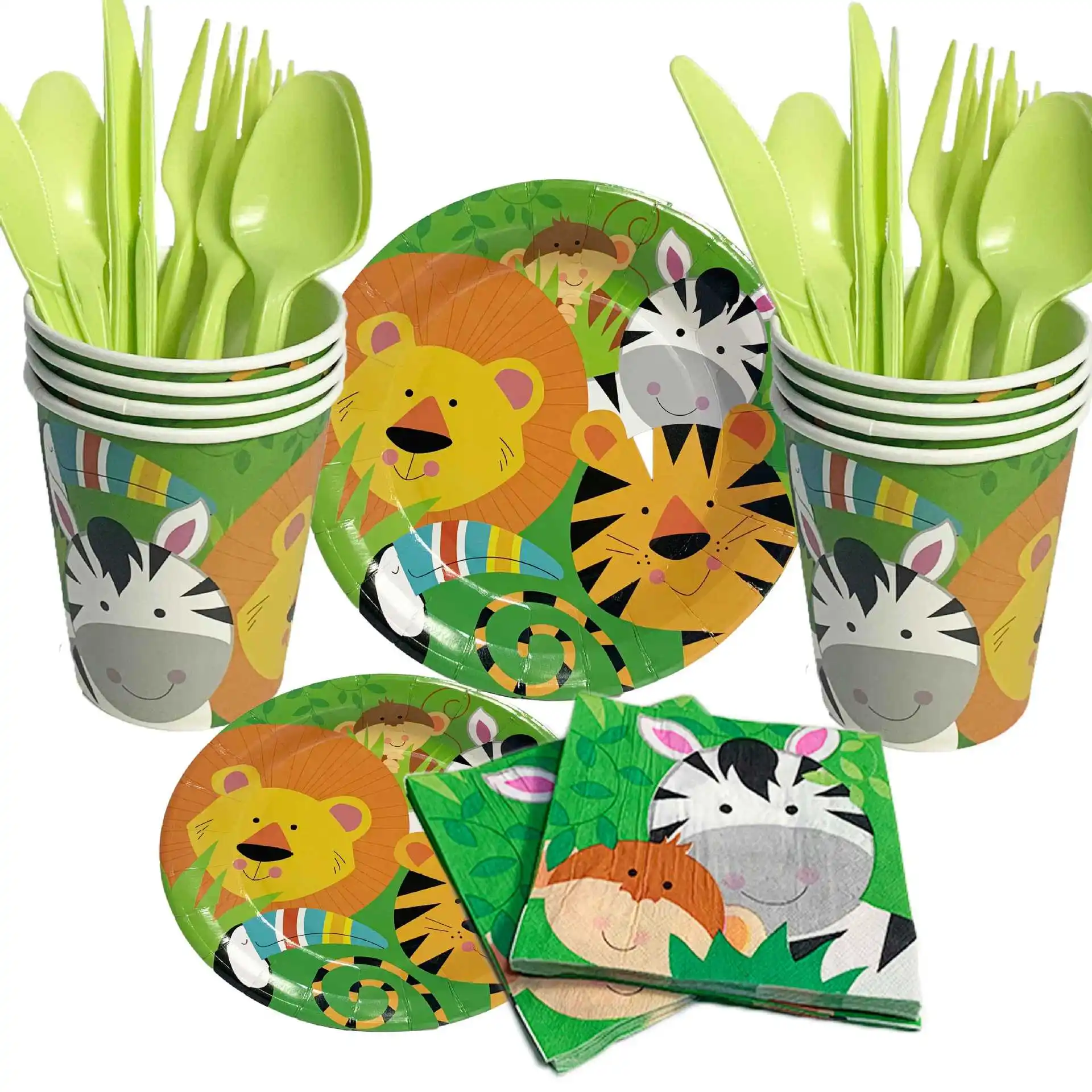 Safari Animal Jungle Theme birthday Party Supplies  Tableware Set  of Plates  Napkins Tablecloths Straws
