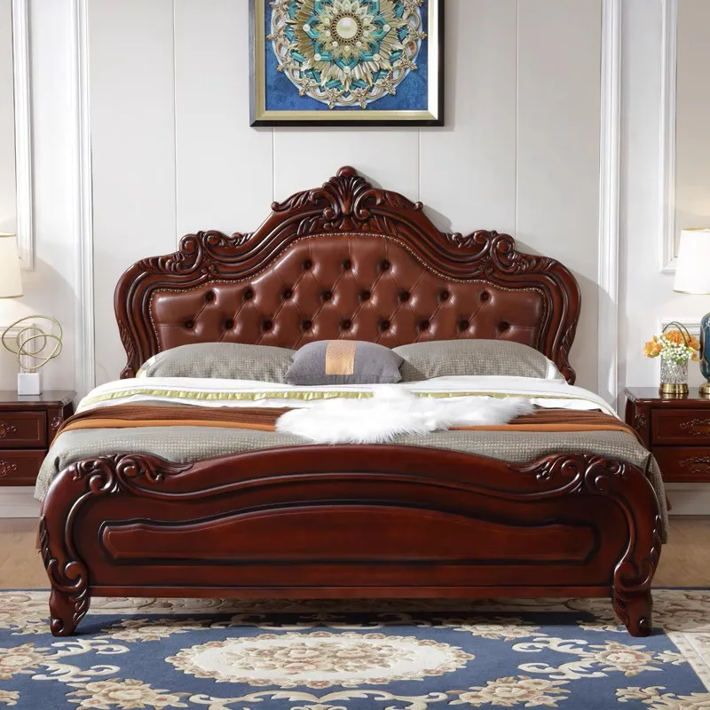 Custom Classical European-style bed solid wooden double king size bed master bedroom home furniture set