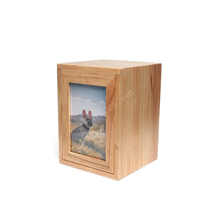 Wholesale low price  picture and text style with photo frame pine pet cat and dog cremation ashes urn s wooden box