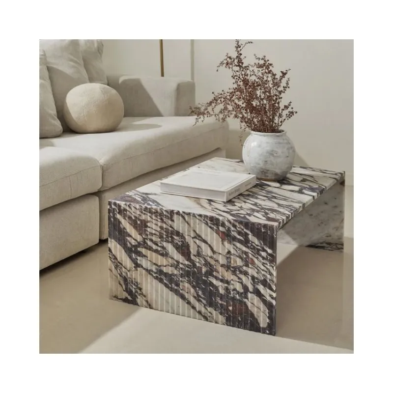 Оптовая продажа дизайнерская современная мебель для гостиной центральный стол рифленый мраморный журнальный столик Calacatta Viola украшения дома