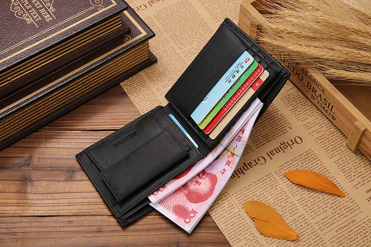 JINBAOLAI Genuine Leather Mens Wallet Premium Product Real Cow Wallets Man Short Black Wallet Portefeuille Homme Short Purses