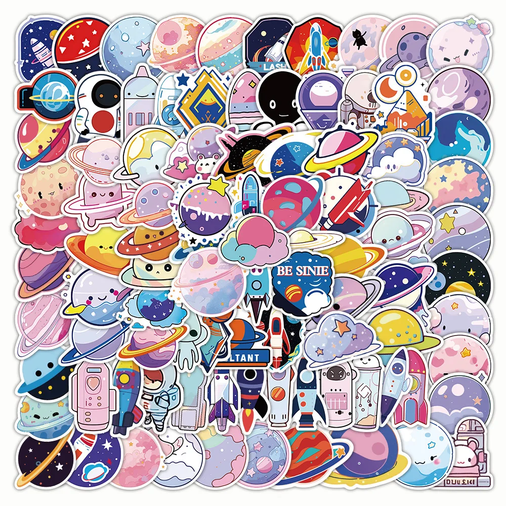 100Pcs Children Cute Space Planet Graffiti Stickers For Bottle Bedroom Wall Decor Cartoon Universe Sticker
