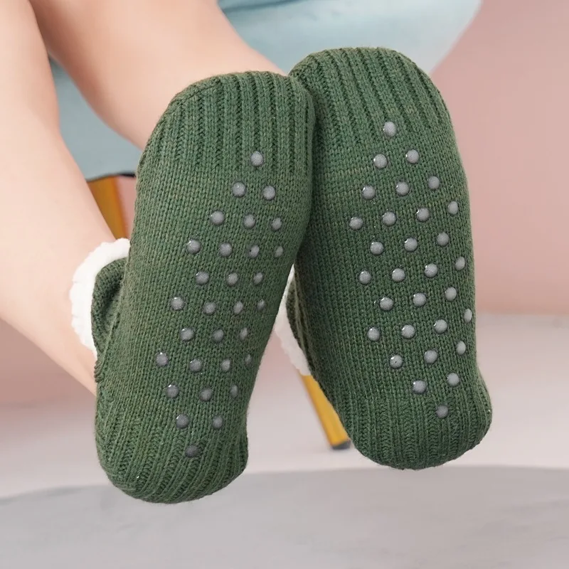 Home Cozy Short Grip Socks Non Slip Fuzzy Sherpa Floor Ankle Sock Super Warm Fleece Lined Thick Terry Slipper Socks with Gripper