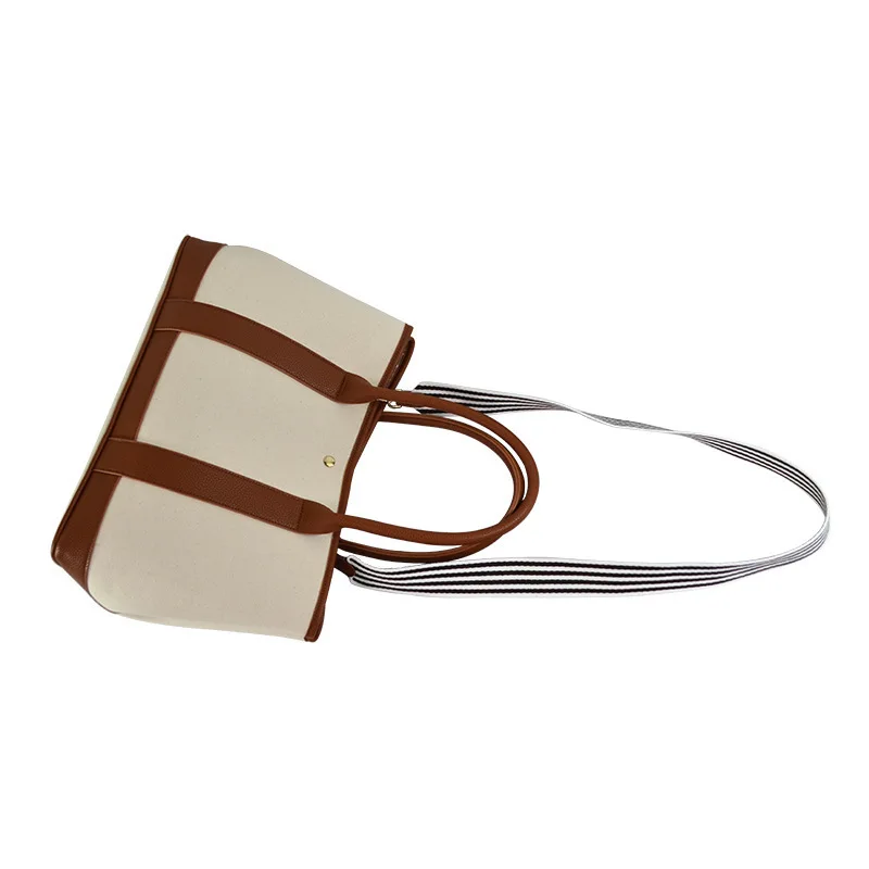 Custom Luxury Women Cotton Canvas Leather Travel Weekend Tote Duffel Bag Designer Luggage And Travel Bags