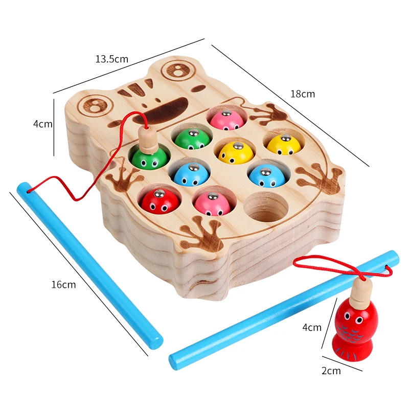 Wholesale Montessori Wooden Magnetic Frog Fishing Game Magnetic Alphabet Ordering Color Magnetic Fishing Game