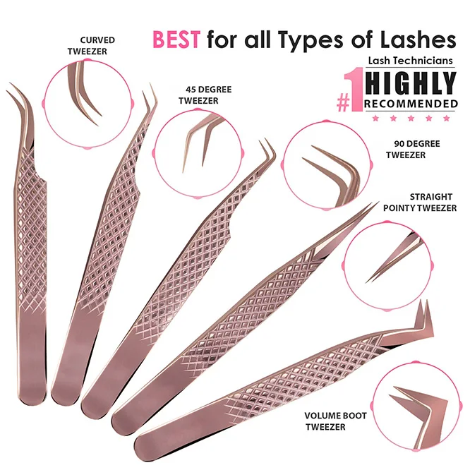 Wholesale 45 degree custom stainless steel private label black diamond grip eyelash extension tweezers coated tip