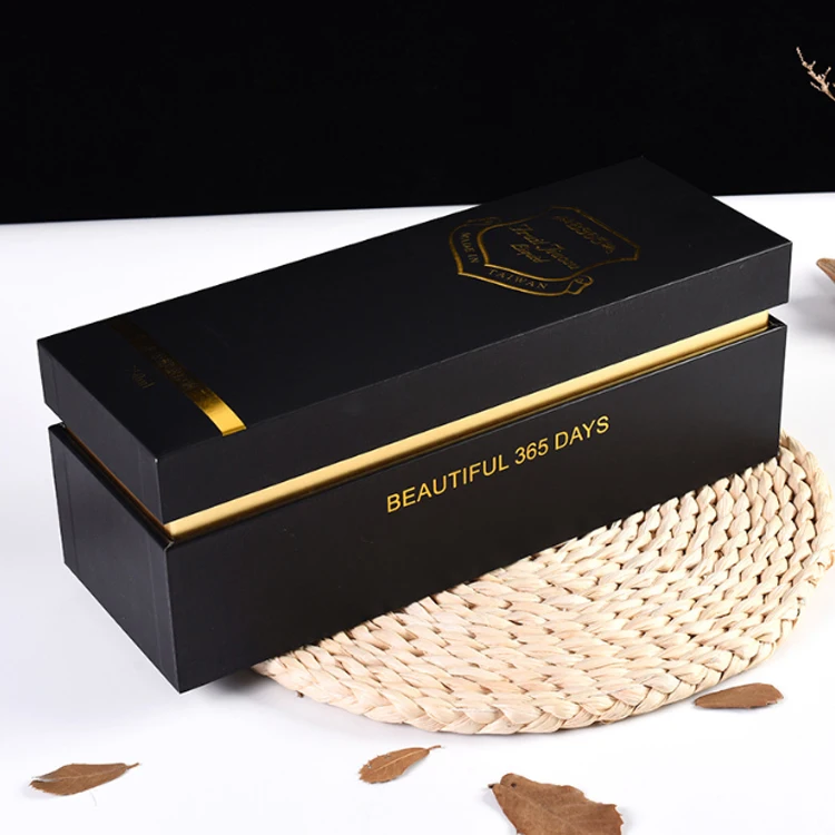 ECO Friendly cardboard packaging luxury wine  gift packaging gold  stamped  black matte paper sublimation wine box