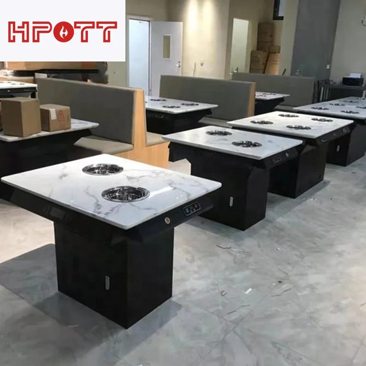 Factory custom 2 seat round marble top commercial hot pot table suppliers