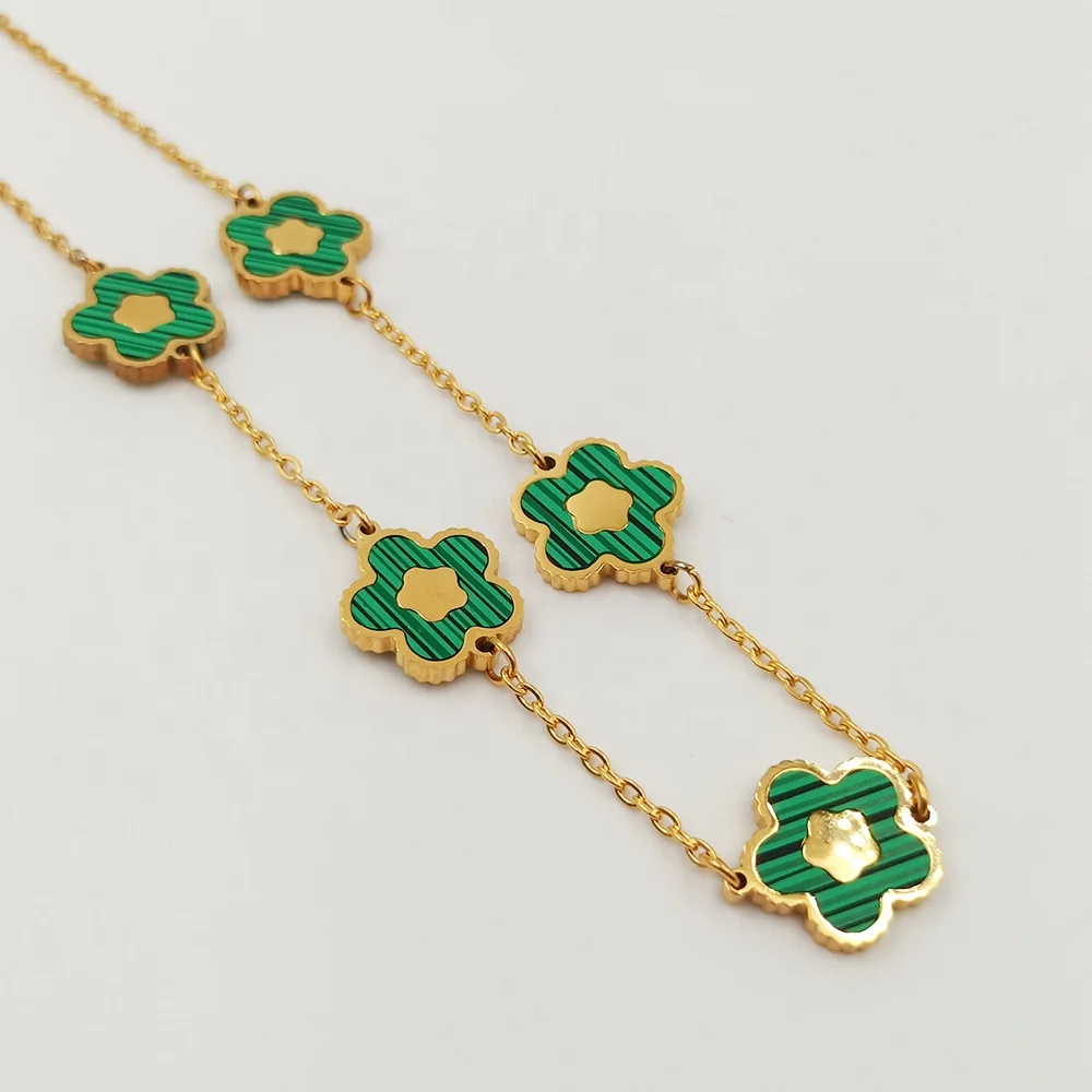 Custom Fashion Jewelry 18K Gold Stainless Steel High Quality Necklace Two Sides Shell Clover Flower Pendant Necklace For Women