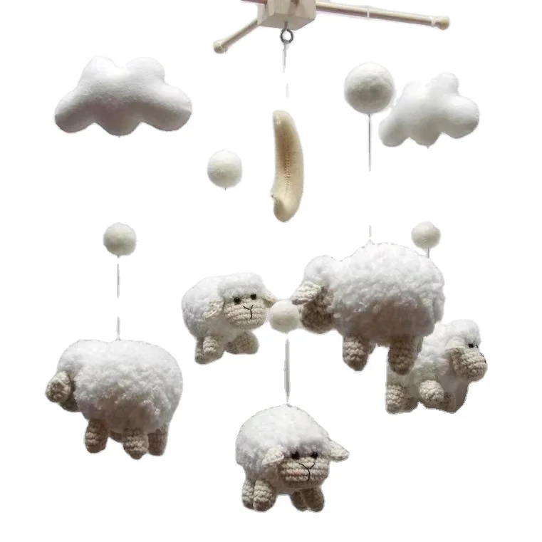 Hot Sale Amigurumi Safety Baby Adorable Crib Handmade Crocheted Sheep Mobile for Baby