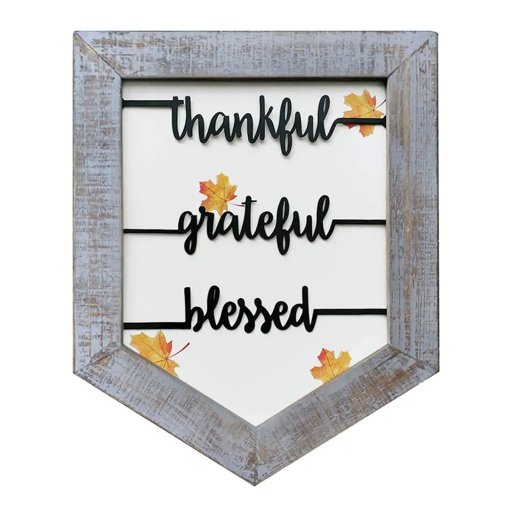 
Thankful Grateful Blessed Iron Cutout Words Wood Frame Hanging Wall Sign 