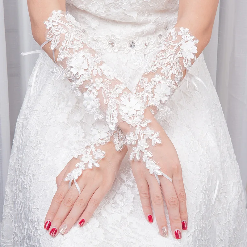 S490A 2023 new bride long flower rhinestone embroidered Fingerless wedding  bridal gloves