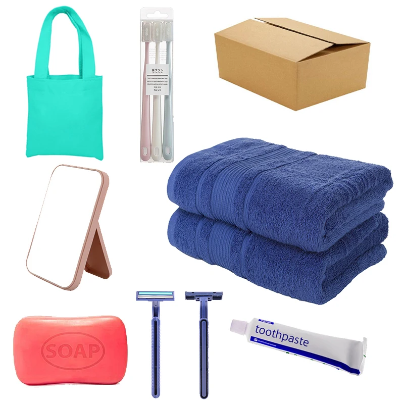 Factory wholesale cheap refugee supplies towel toothbrush toothpaste travel package toiletries kits