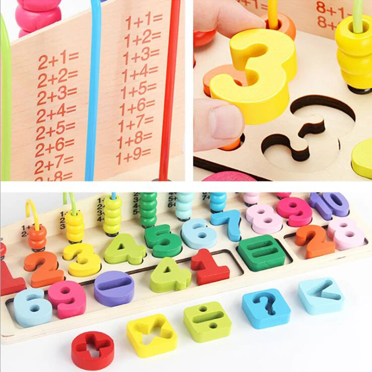 Cheap wooden rainbow colorful montessory abacus rack math game tool Educational preschool baby kids children toys