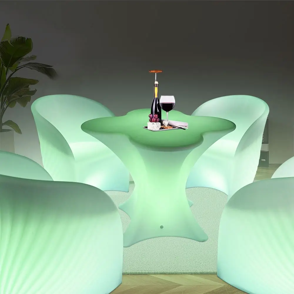 Remote Controlled LED Illuminated Plastic Patio Swing Chair Bar Table for Outdoor Events and Furniture